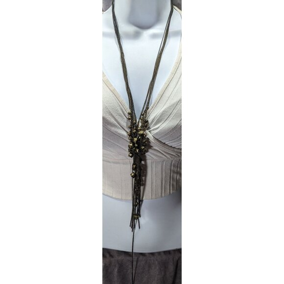 Metallic Grunge Gold Tone Knotted Chain And Stud Necklace - Picture 1 of 5
